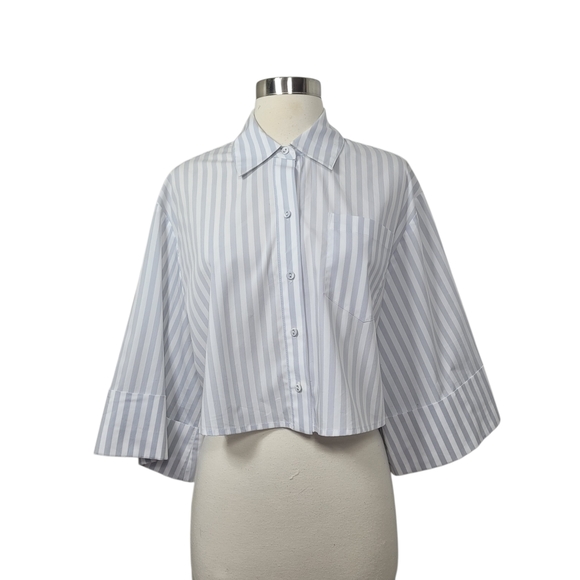 BCBGMAXAZRIA Gray White Striped Boxy Button Up Shirt XS Minimalist - Picture 2 of 10